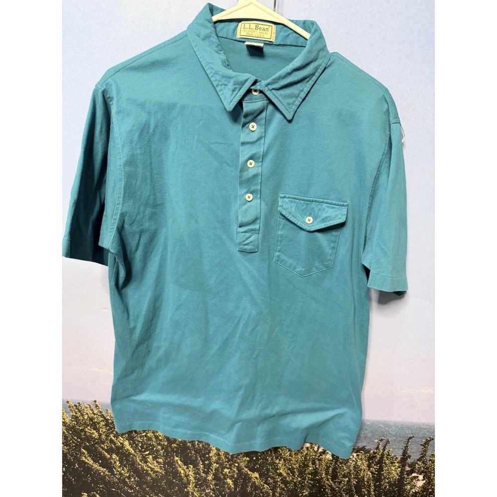 LL Bean Traditional Fit Polo Shirt L Cotton Short‎ Sleeve Made USA 4 Button Polo